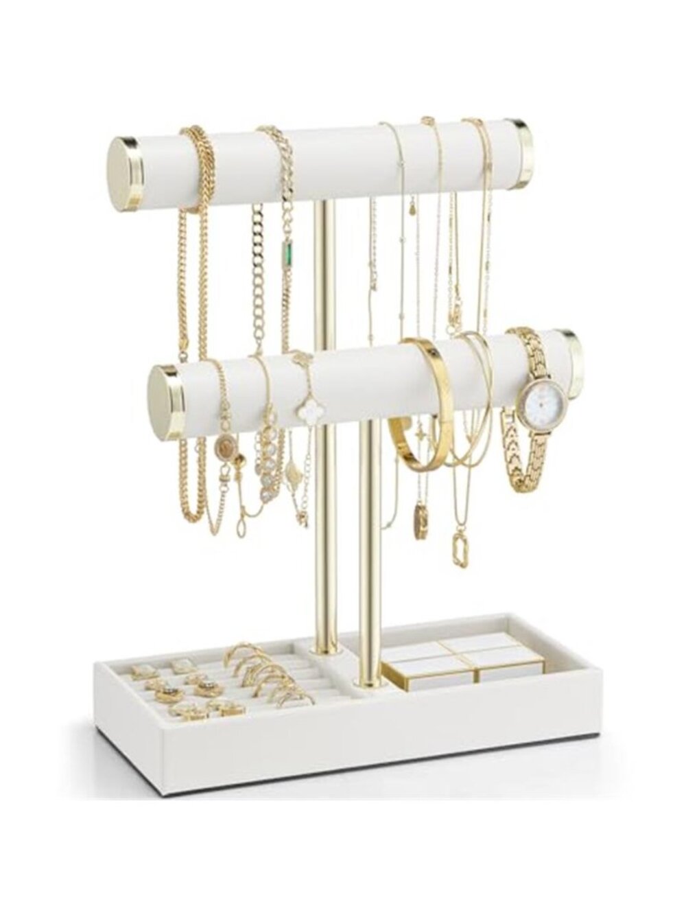 Jewelry Organizer Stand Bracelet Necklace Ring Earring Holder Display Tray White